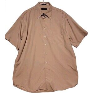 Hill & Archer Men’s Large Neck 16 1/2 Brown Short Sleeve Button Up Casual Shirt